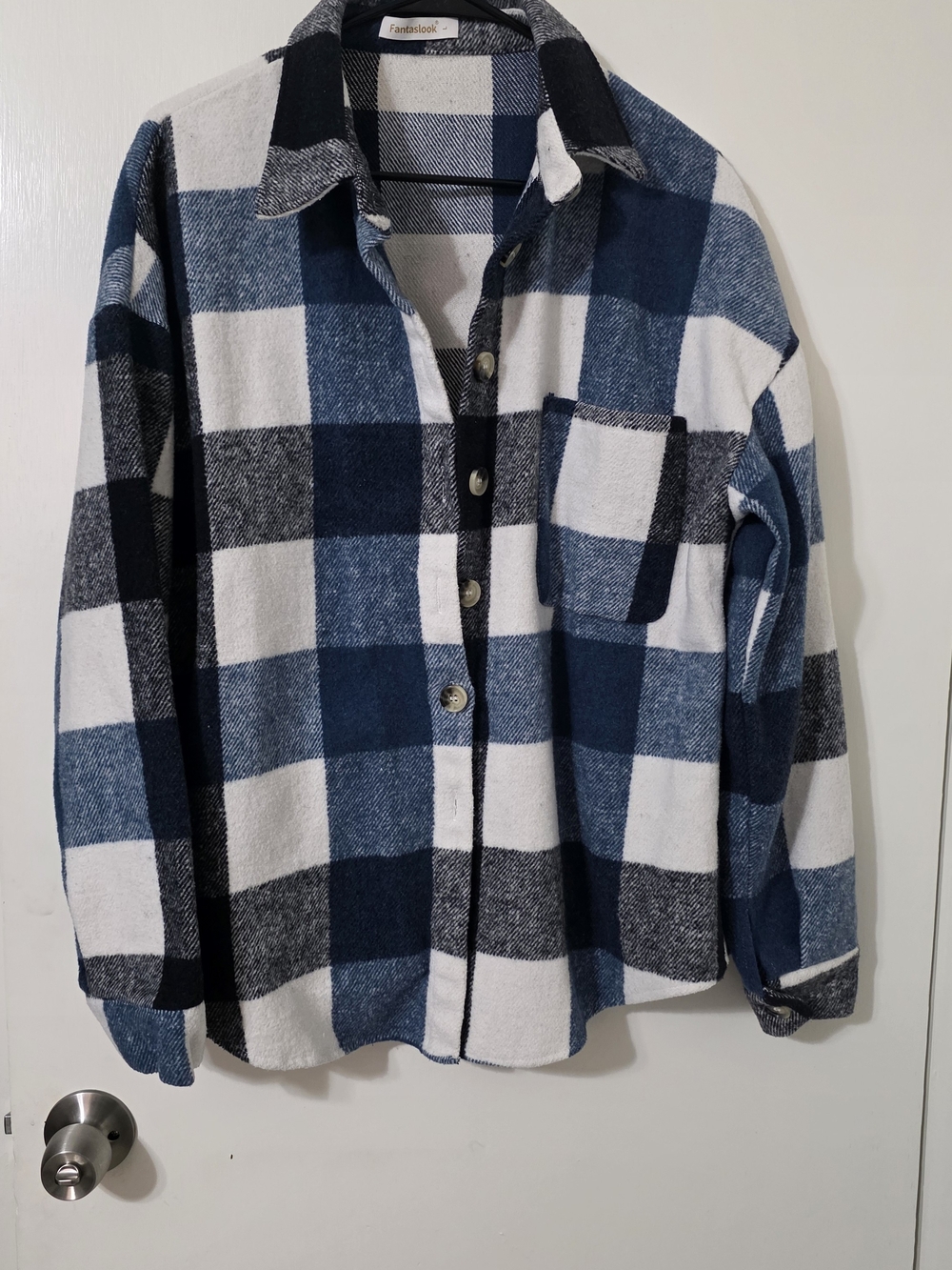 Women's Blue & White Flannel Shacket - Large